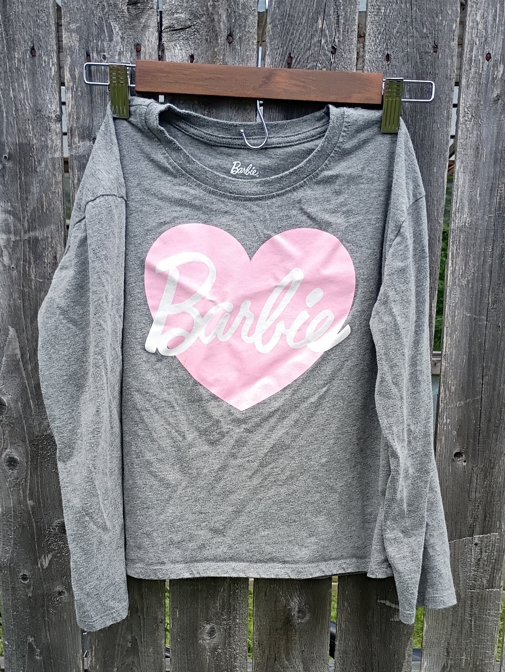Barbie Girls' Gray Long-Sleeve Top with Pink Heart